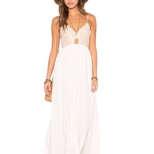 Tularosa Lace Maxi Dress in Beige and White
